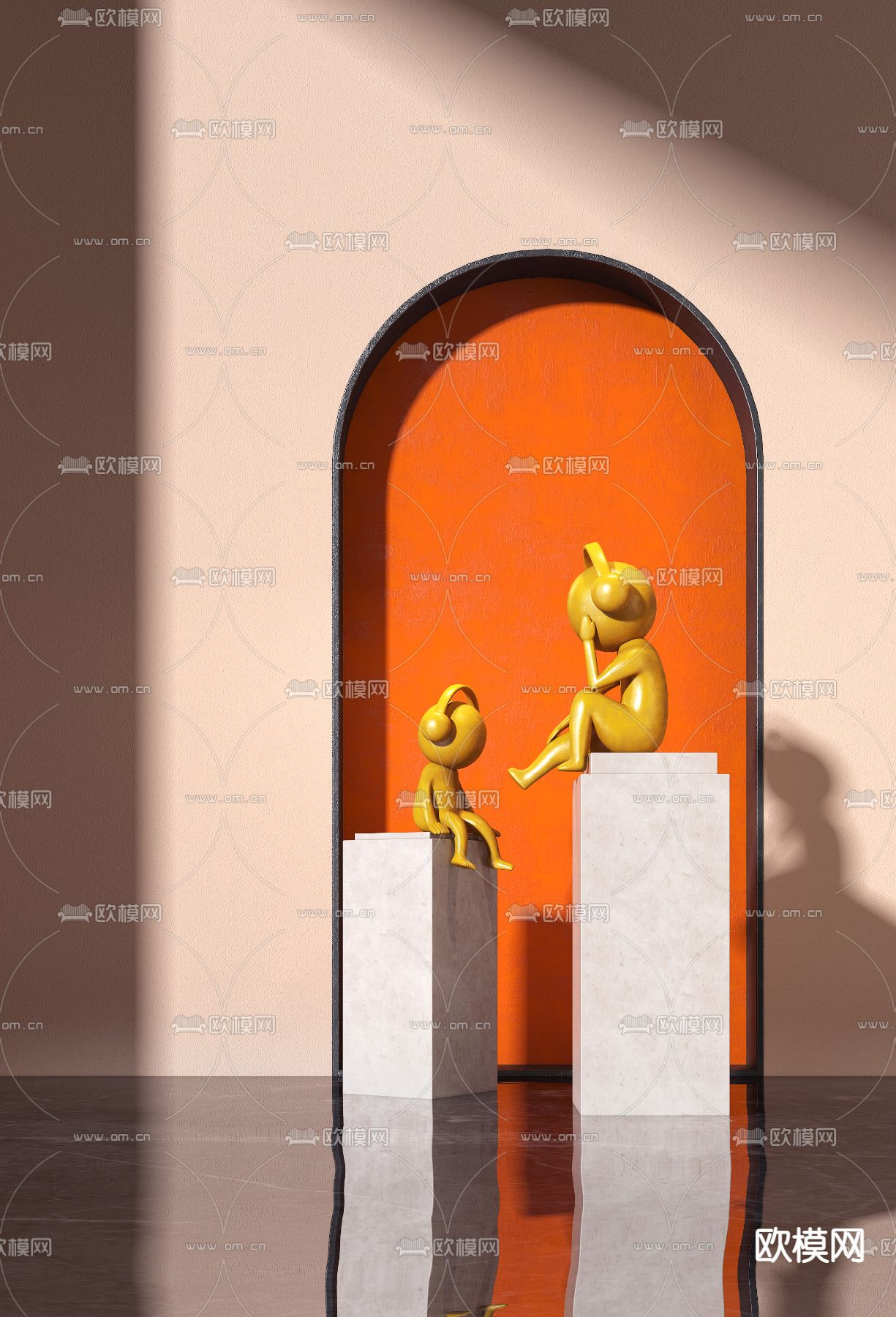 现代抽象人物雕塑摆件3d模型下载（渲染图1）