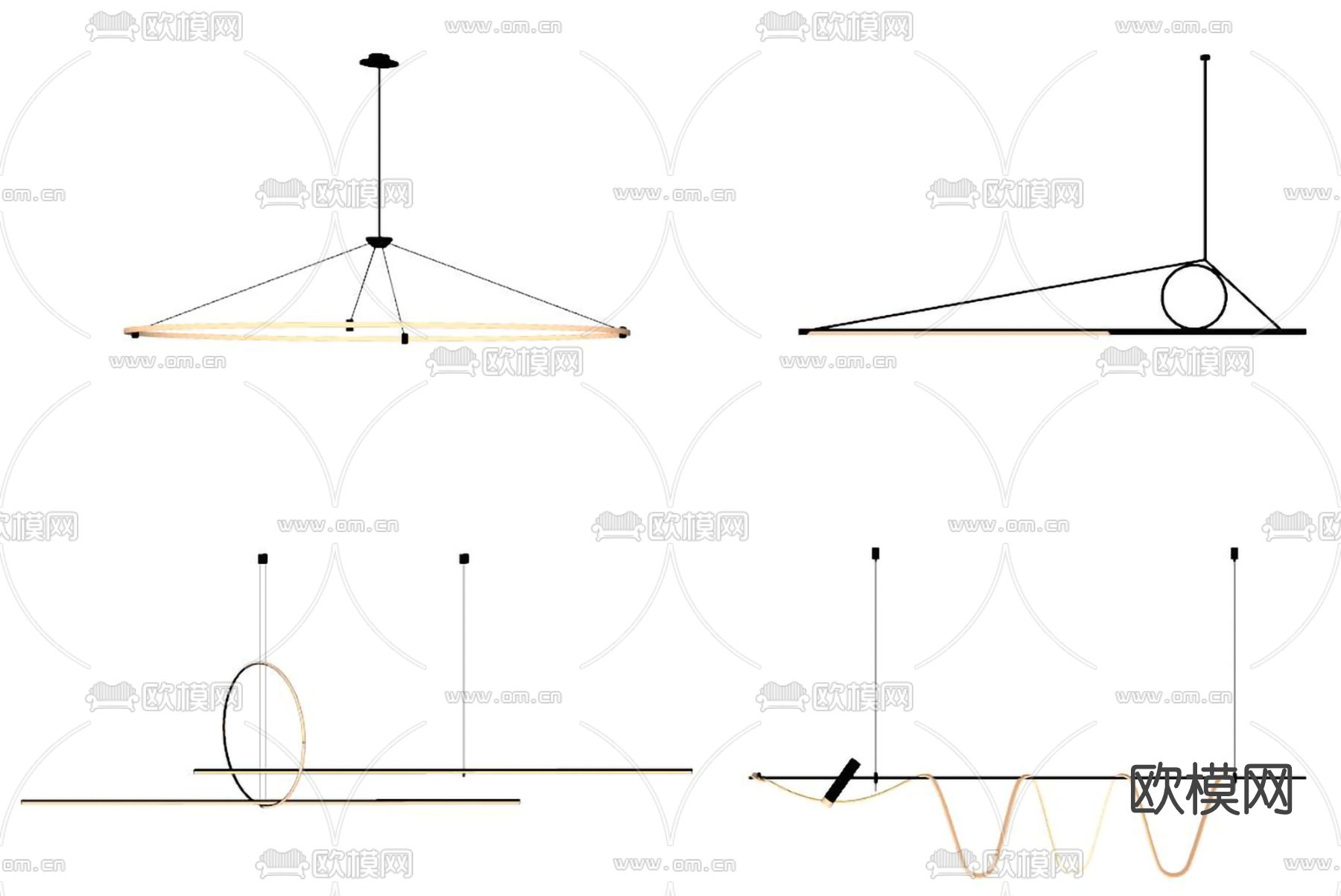 现代金属吊灯su模型下载（渲染图2）