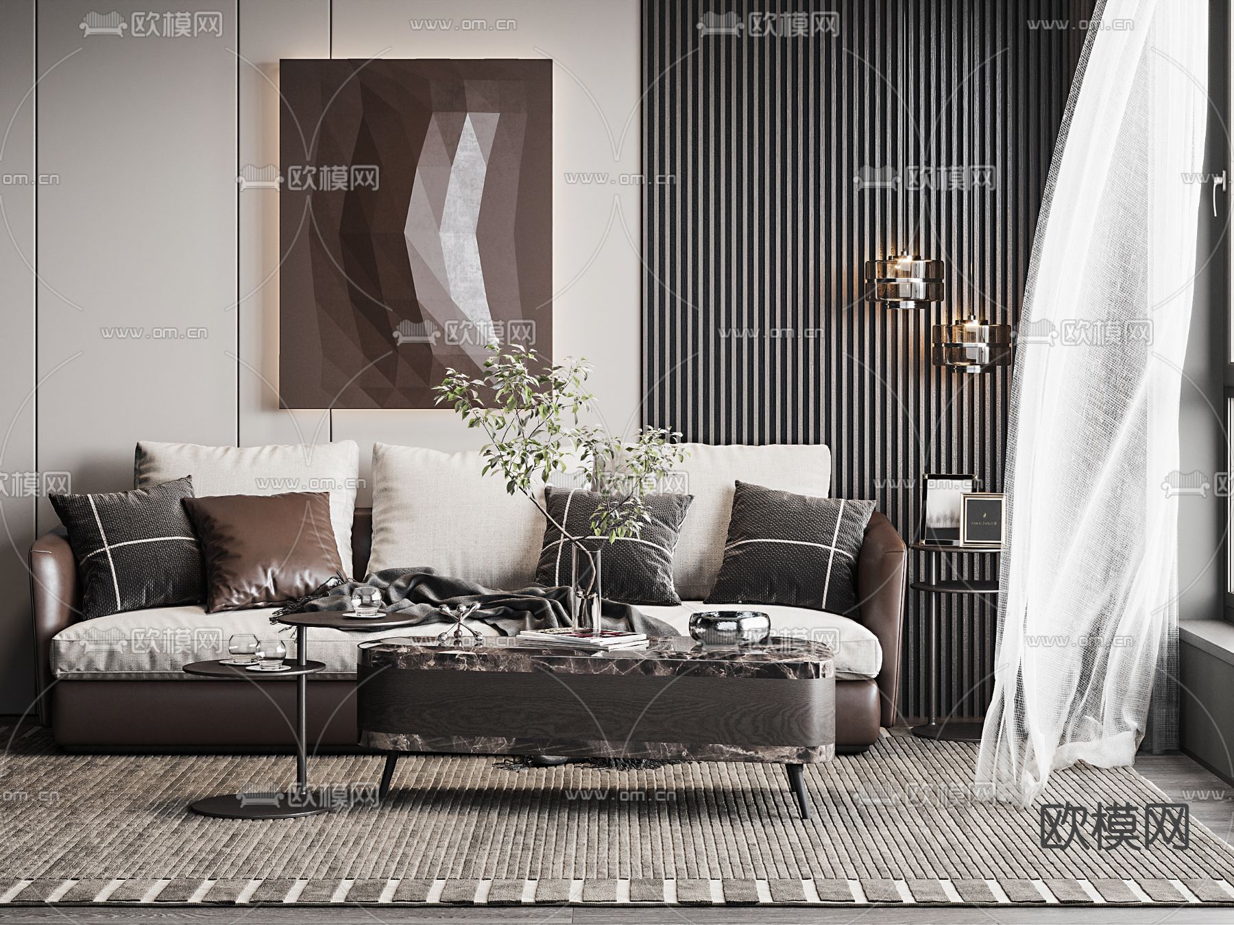 Molteni&C 现代皮革组合沙发3d模型