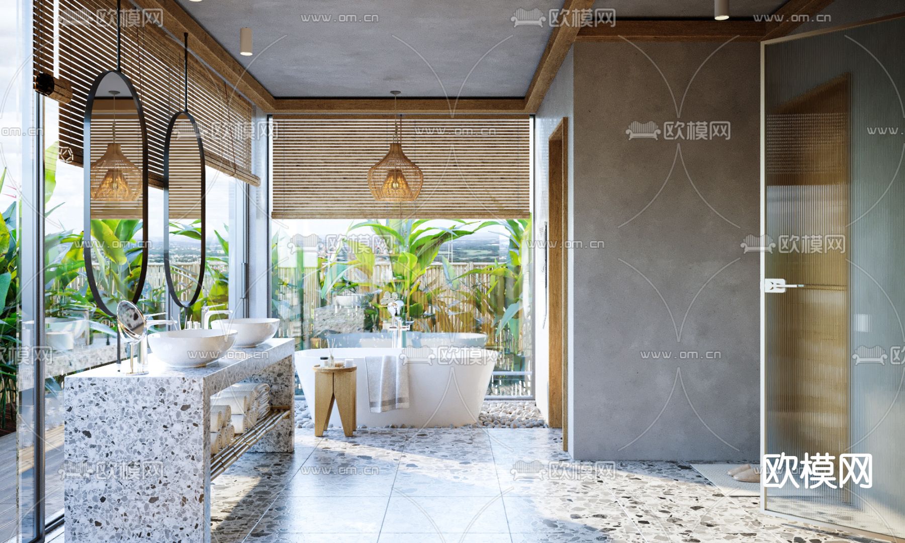 东南亚浴室卫生间3d模型下载（渲染图2）