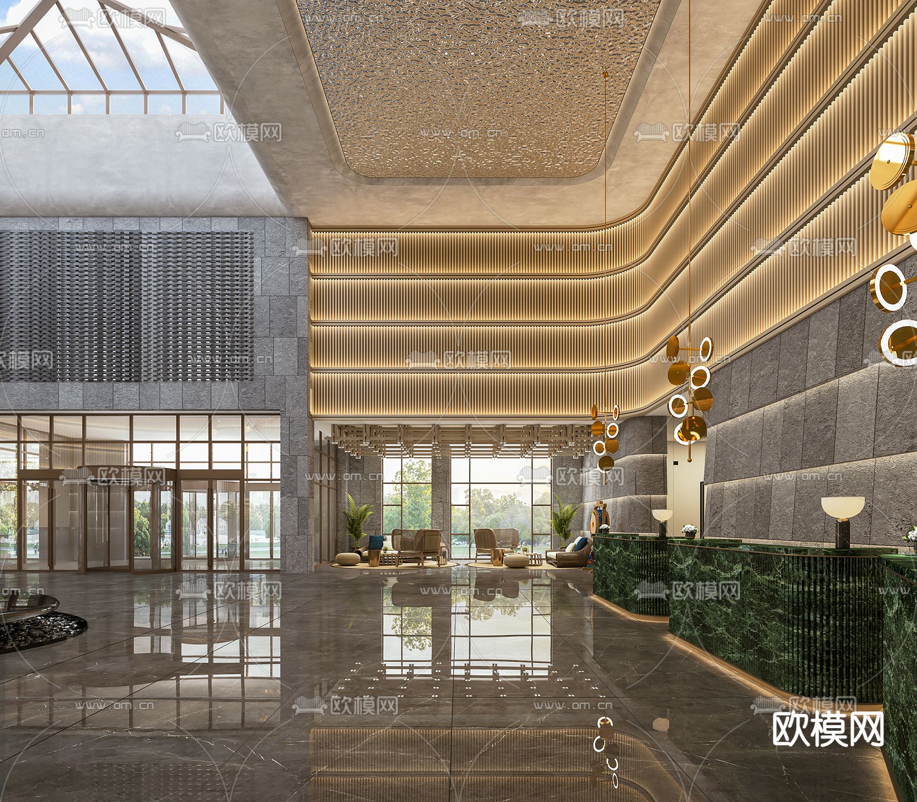 现代汤泉洗浴大厅3d模型下载（渲染图2）