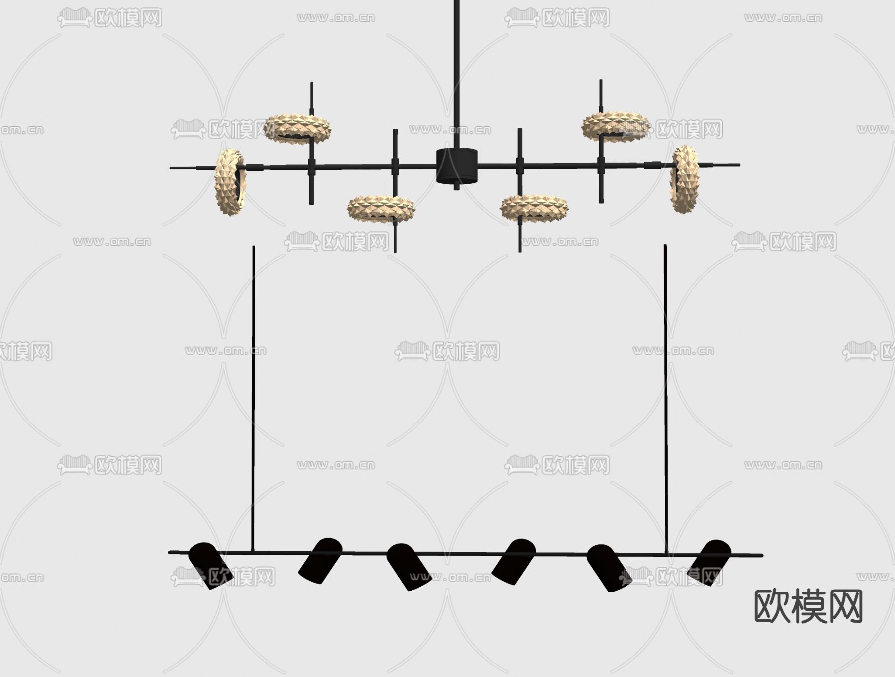 现代轻奢吊灯su模型下载（渲染图2）