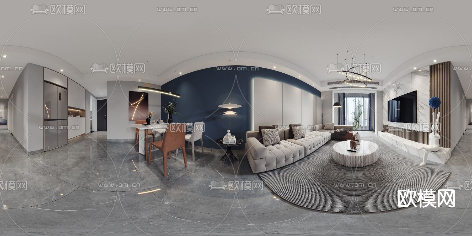 现代轻奢客餐厅vr全景3d模型