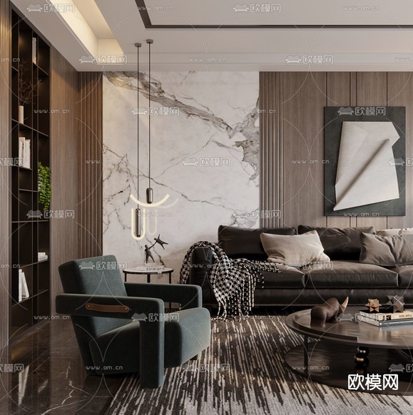现代布艺组合沙发3d模型下载(渲染图2)