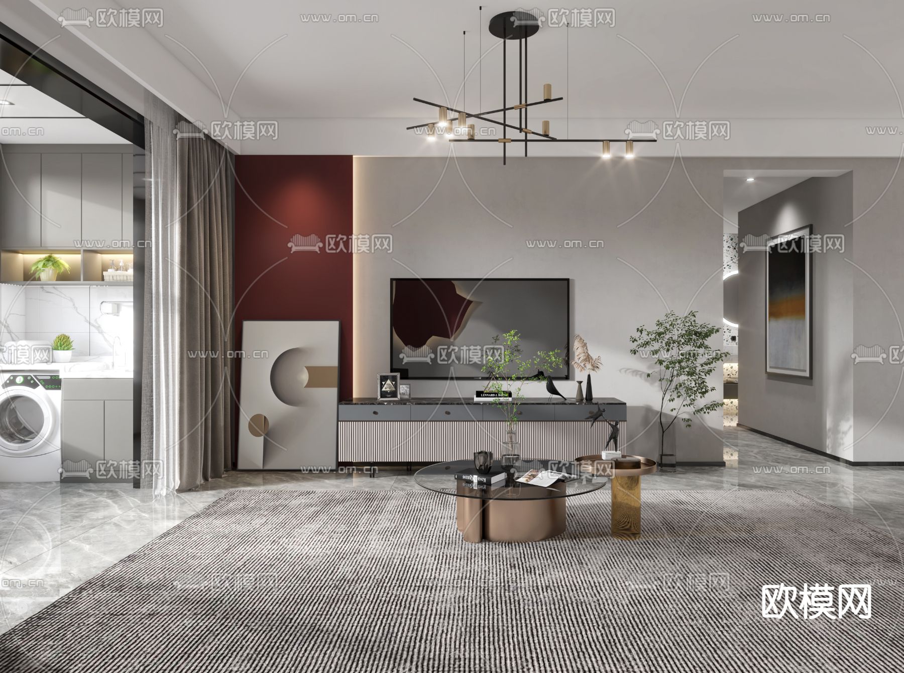 现代高级灰客餐厅3d模型下载（渲染图3）