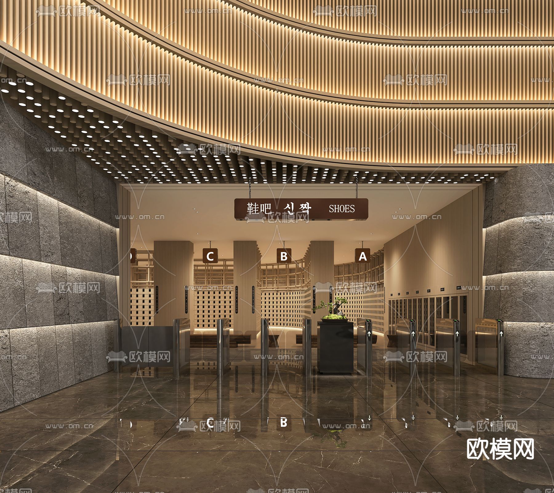 现代汤泉洗浴大厅3d模型下载（渲染图3）