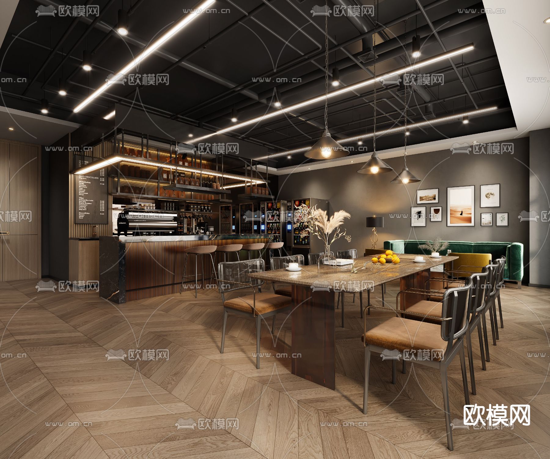 工业风咖啡厅3d模型下载