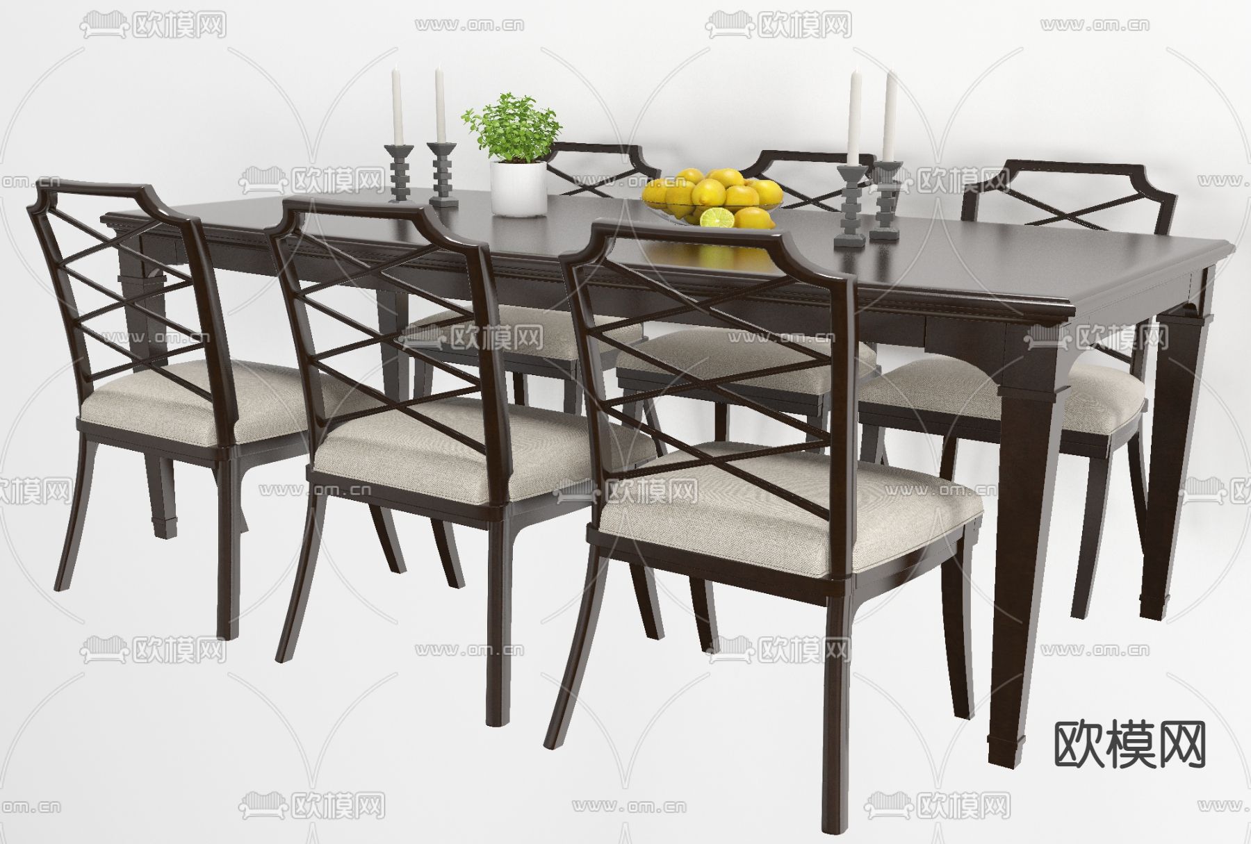 美式实木餐桌椅免费3d模型下载