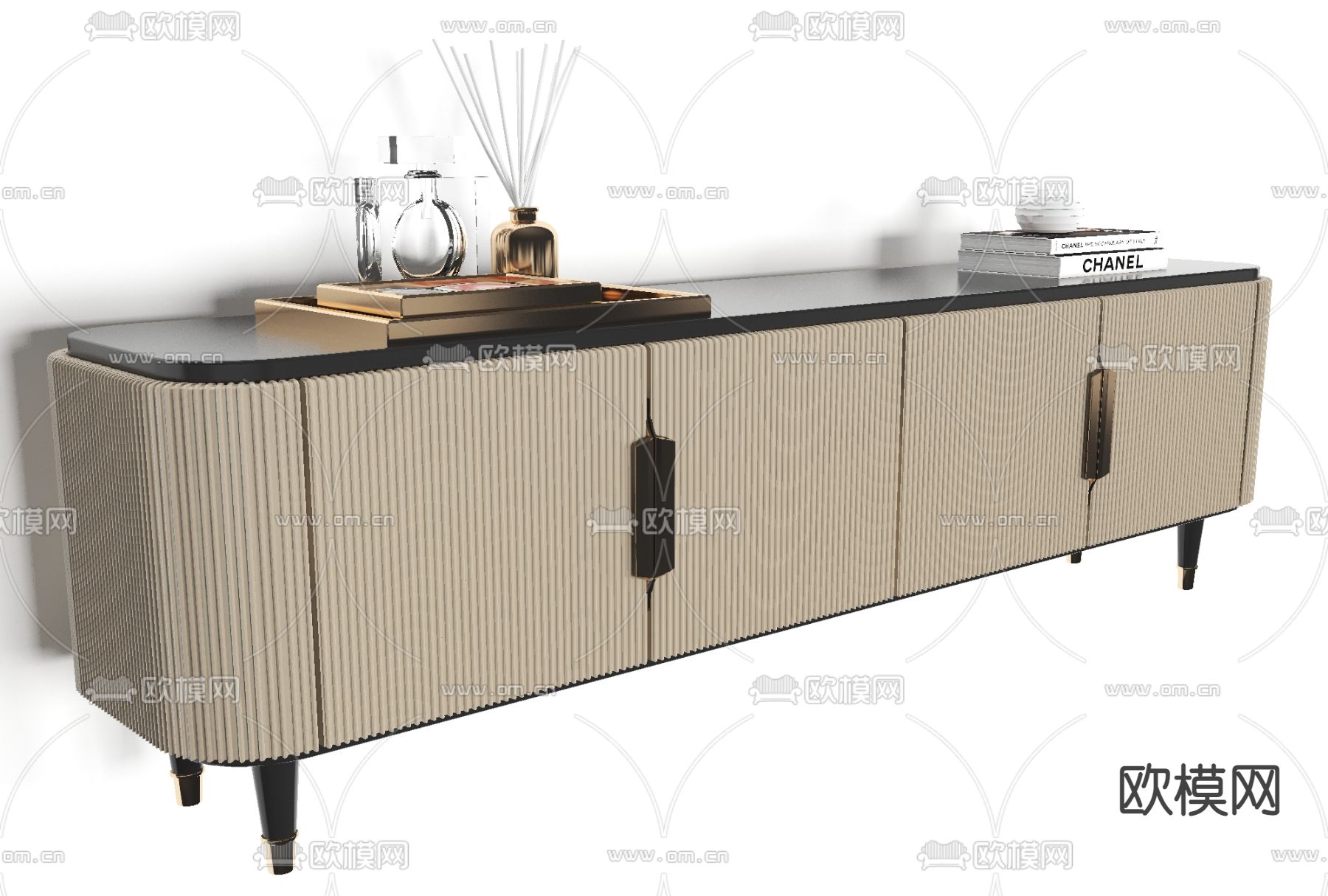 美式轻奢电视柜免费3d模型下载
