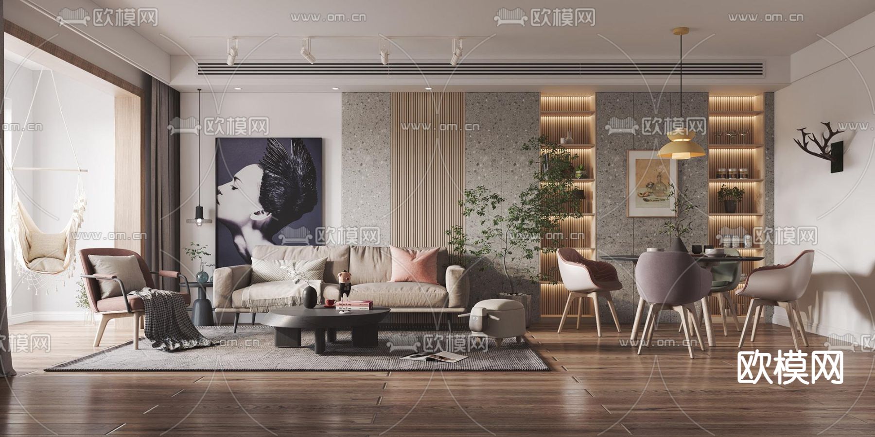 北欧客厅餐厅3d模型
