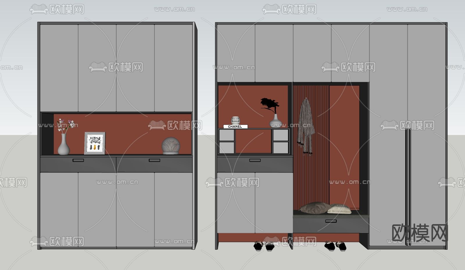 现代轻奢鞋柜su模型下载（渲染图2）