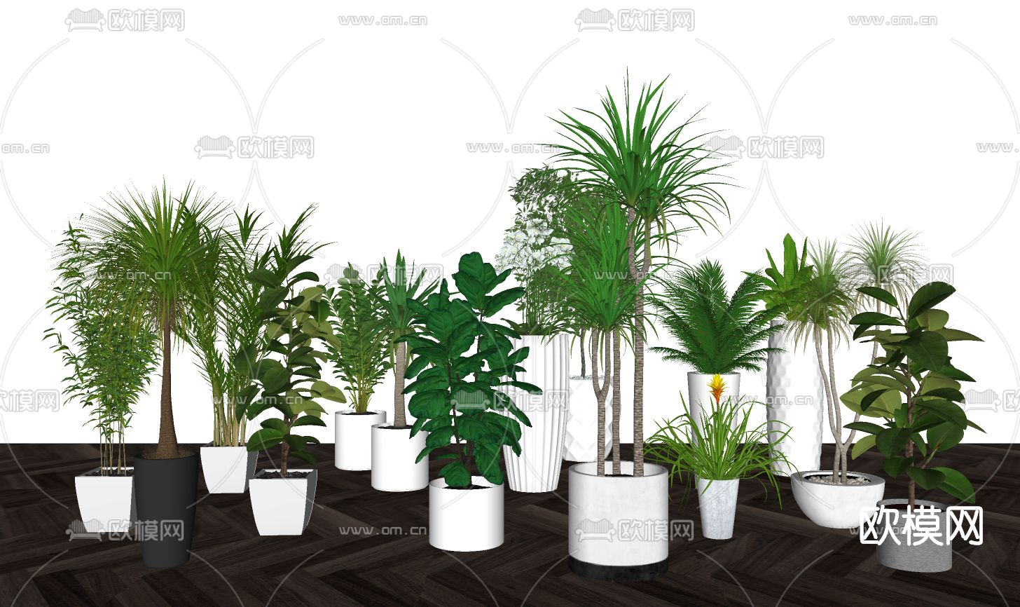 现代绿植盆栽su模型下载