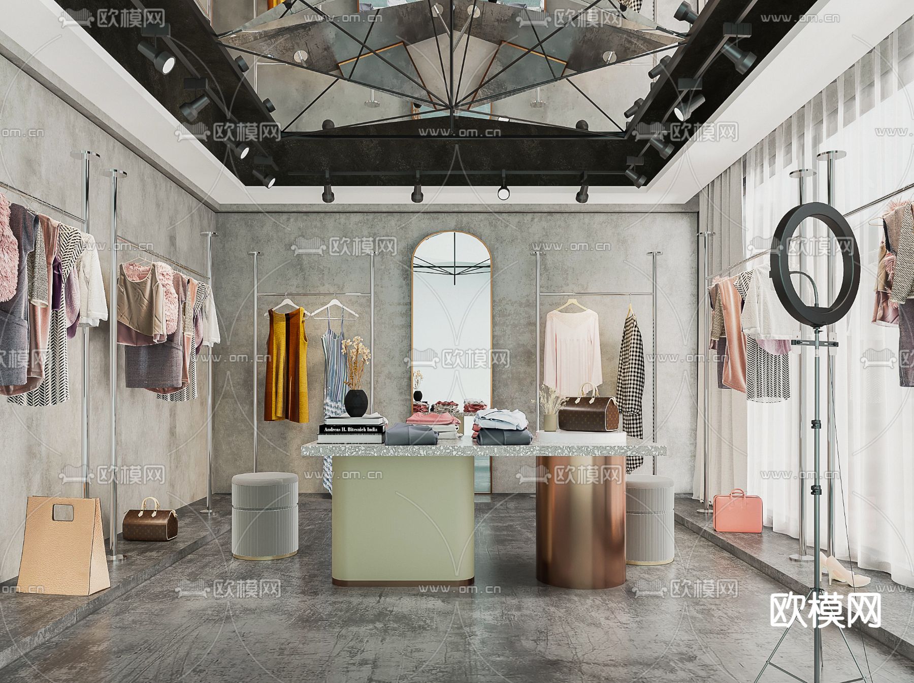 现代女装服装店直播间3d模型下载