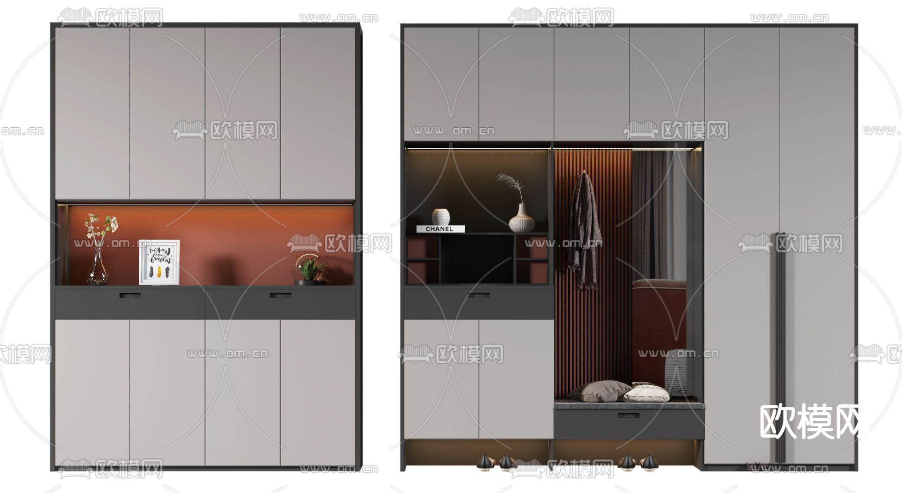 现代轻奢鞋柜su模型下载（渲染图1）