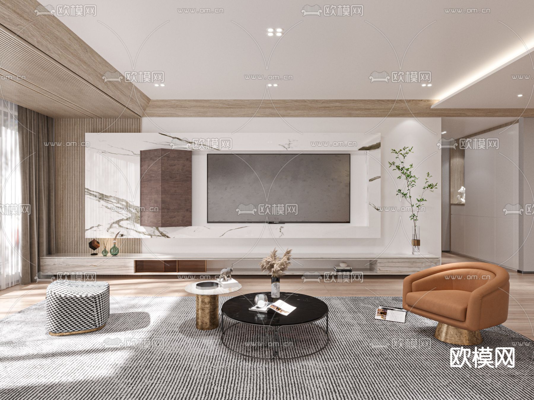 现代客厅餐厅3d模型