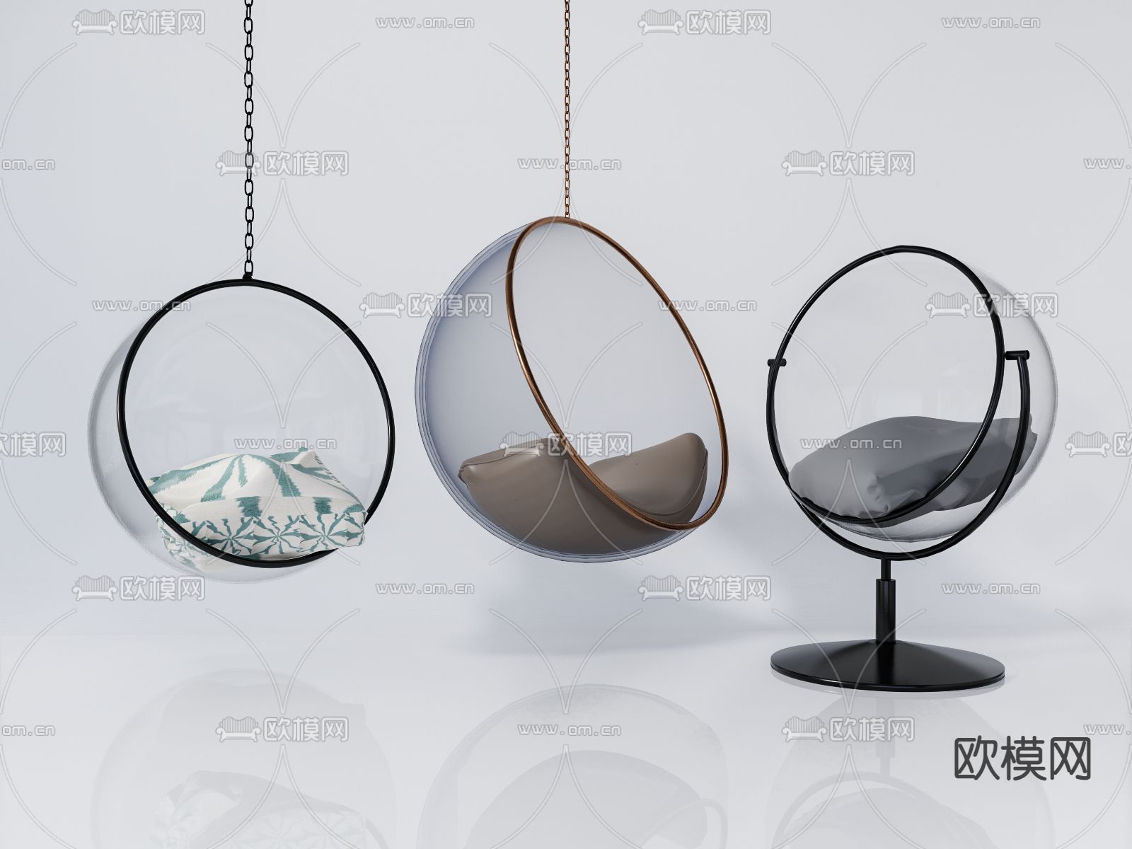 现代藤编吊椅秋千椅吊床su模型下载（渲染图1）