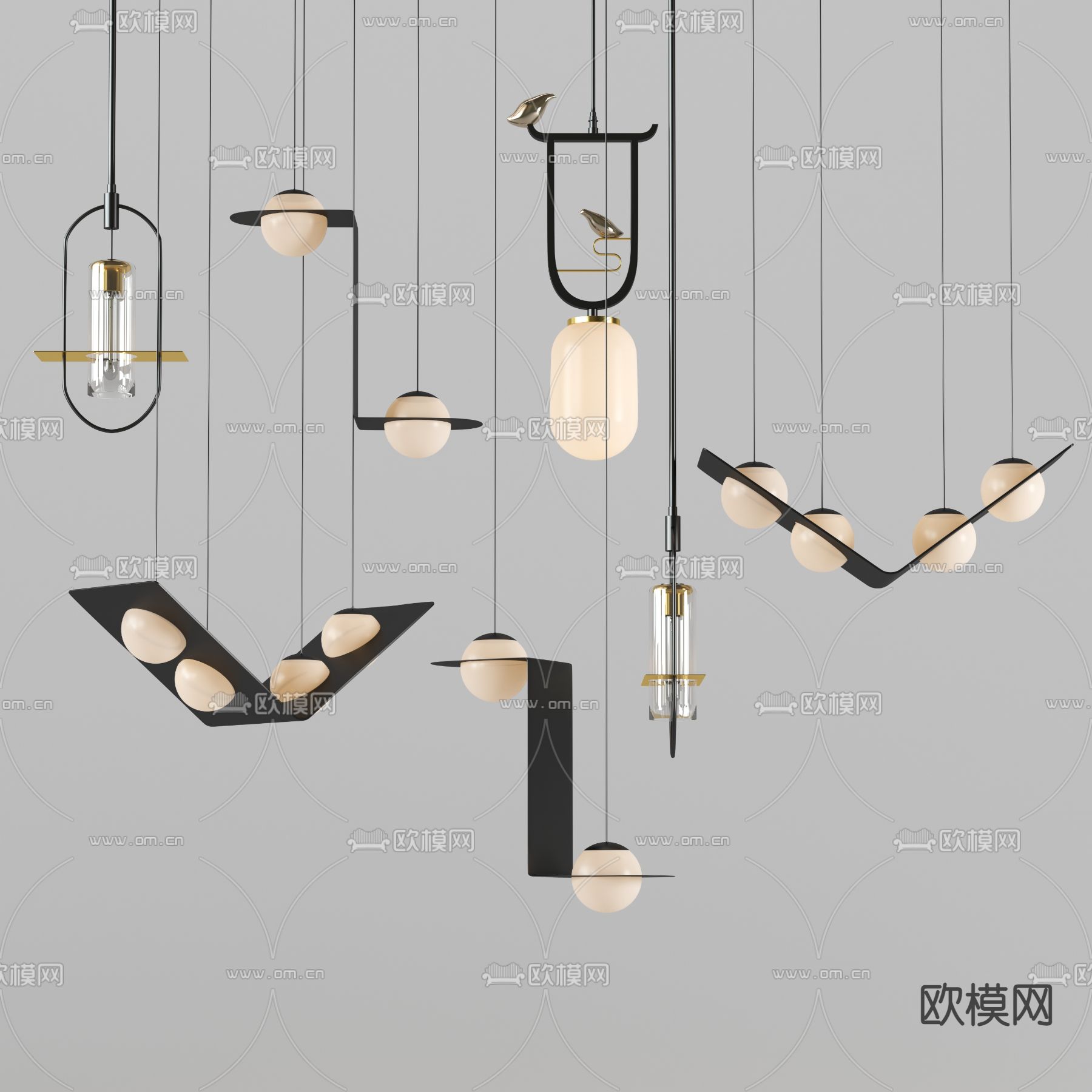 现代金属吊灯3d模型下载