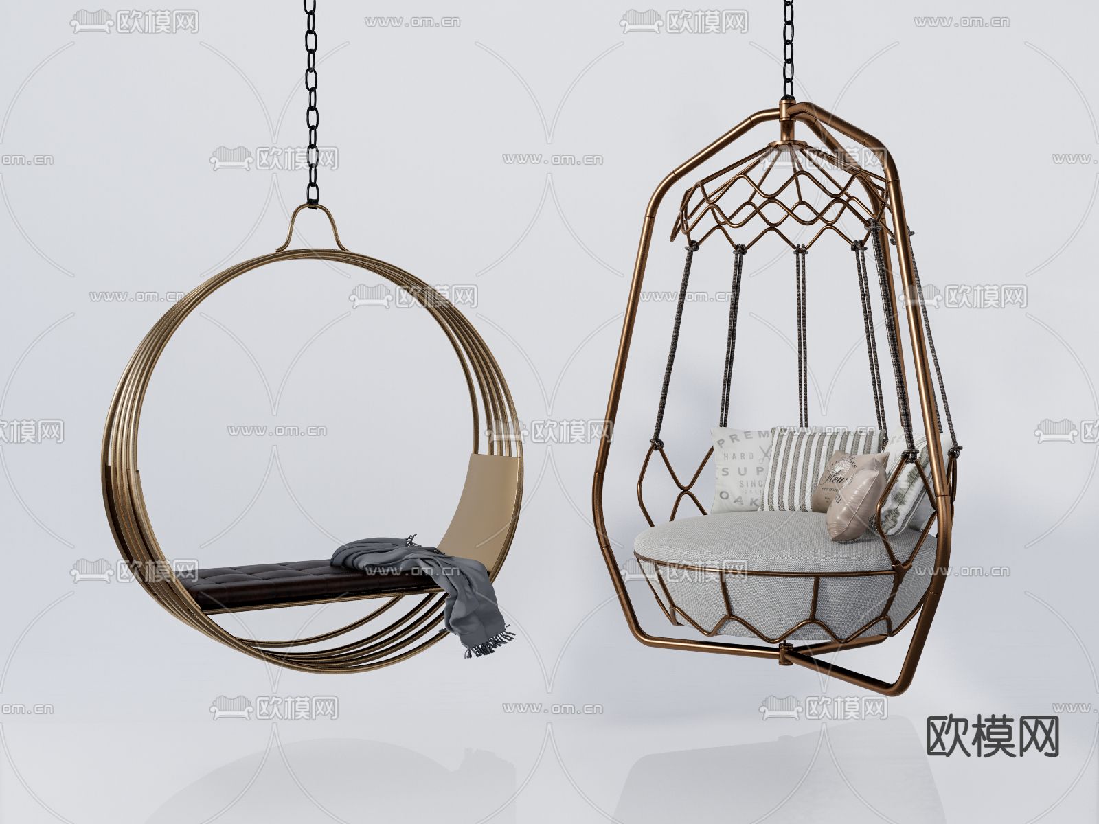 现代藤编吊椅秋千椅吊床su模型下载（渲染图1）