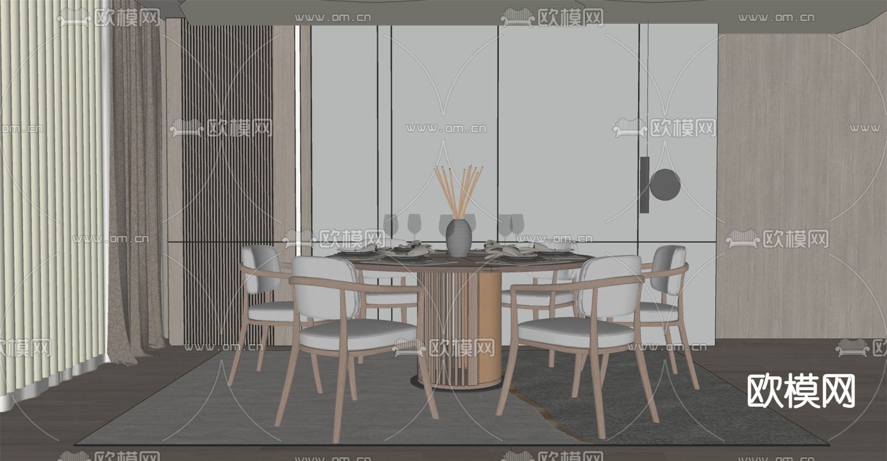 新中式餐厅su模型