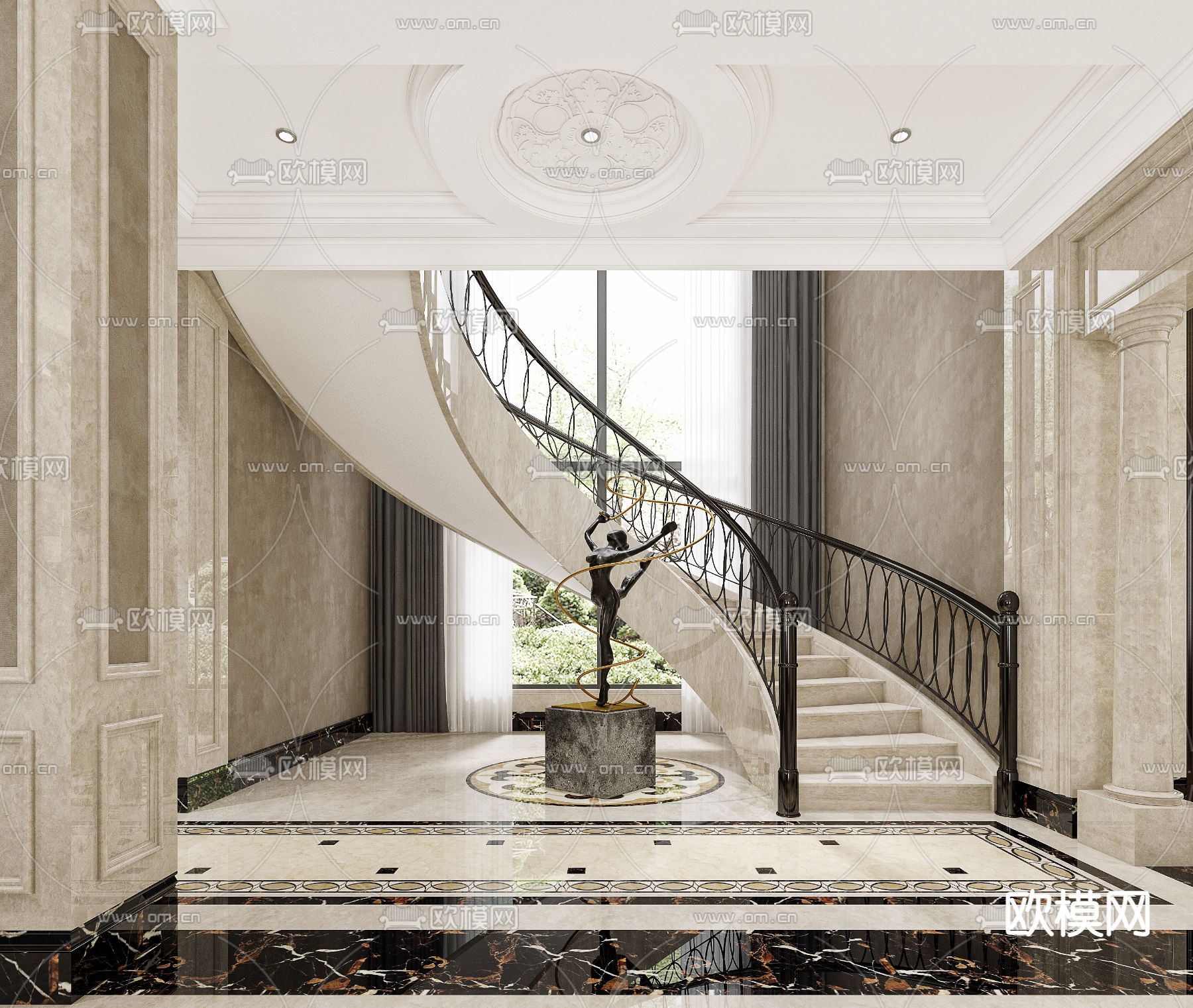 欧式旋转楼梯3d模型下载（渲染图1）