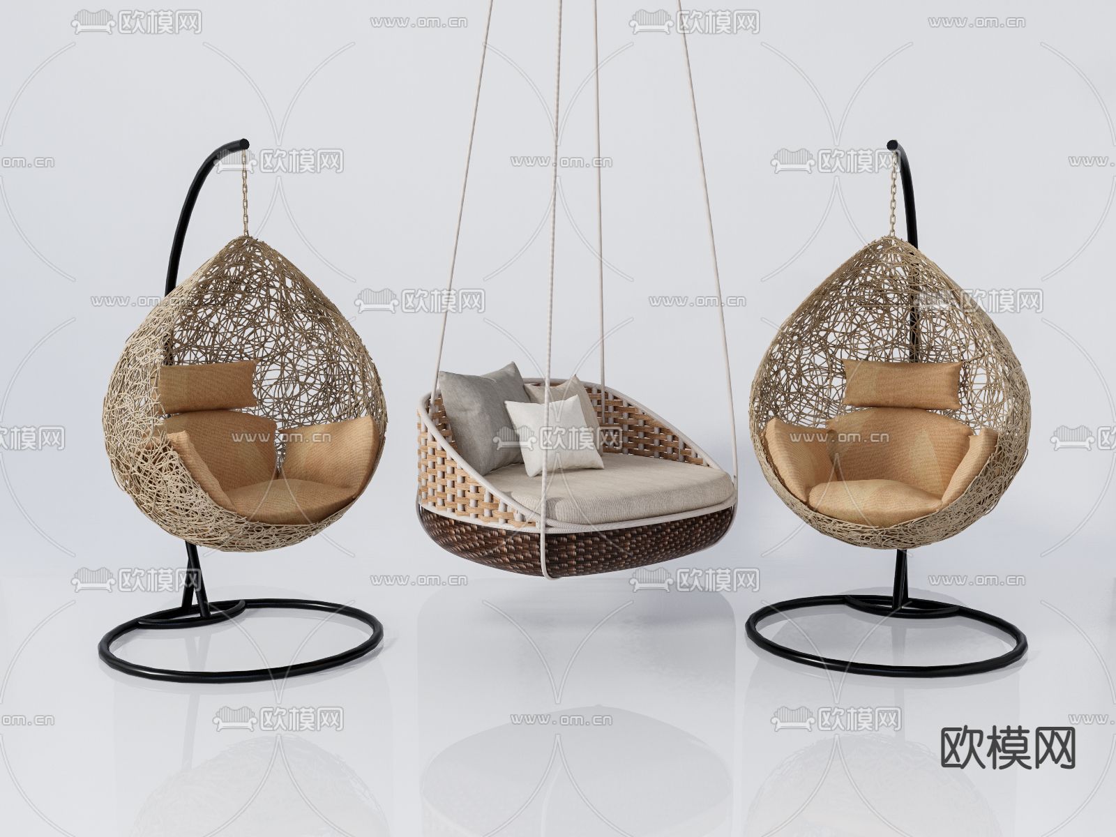现代藤编吊椅秋千椅吊床su模型下载（渲染图2）
