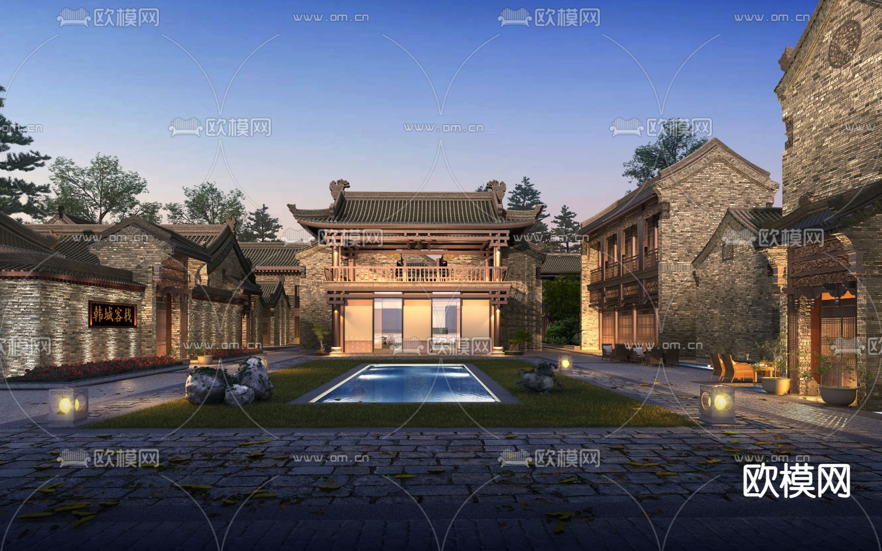 中式仿古建筑3d模型下载