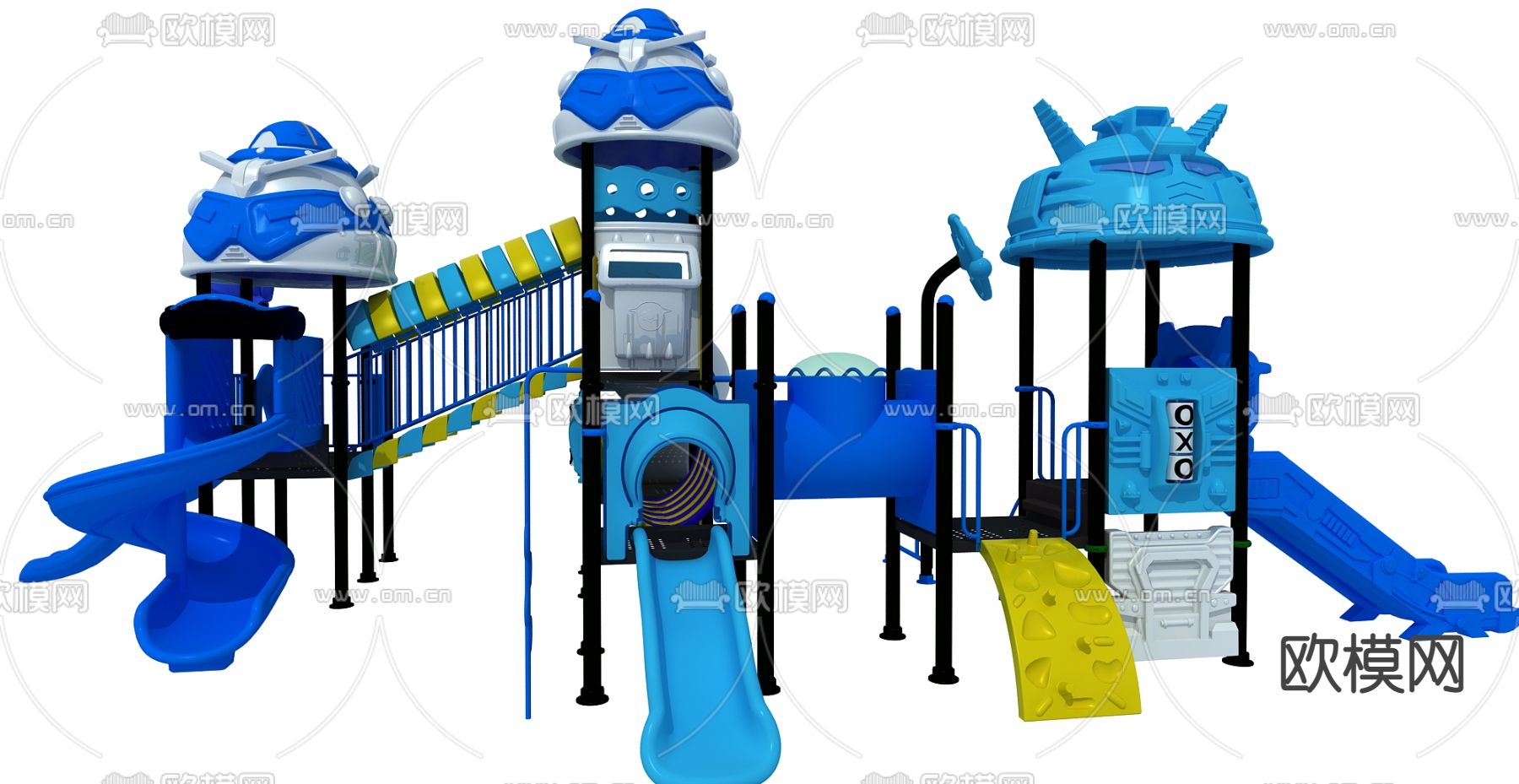 现代儿童游乐滑梯3d模型下载（渲染图1）