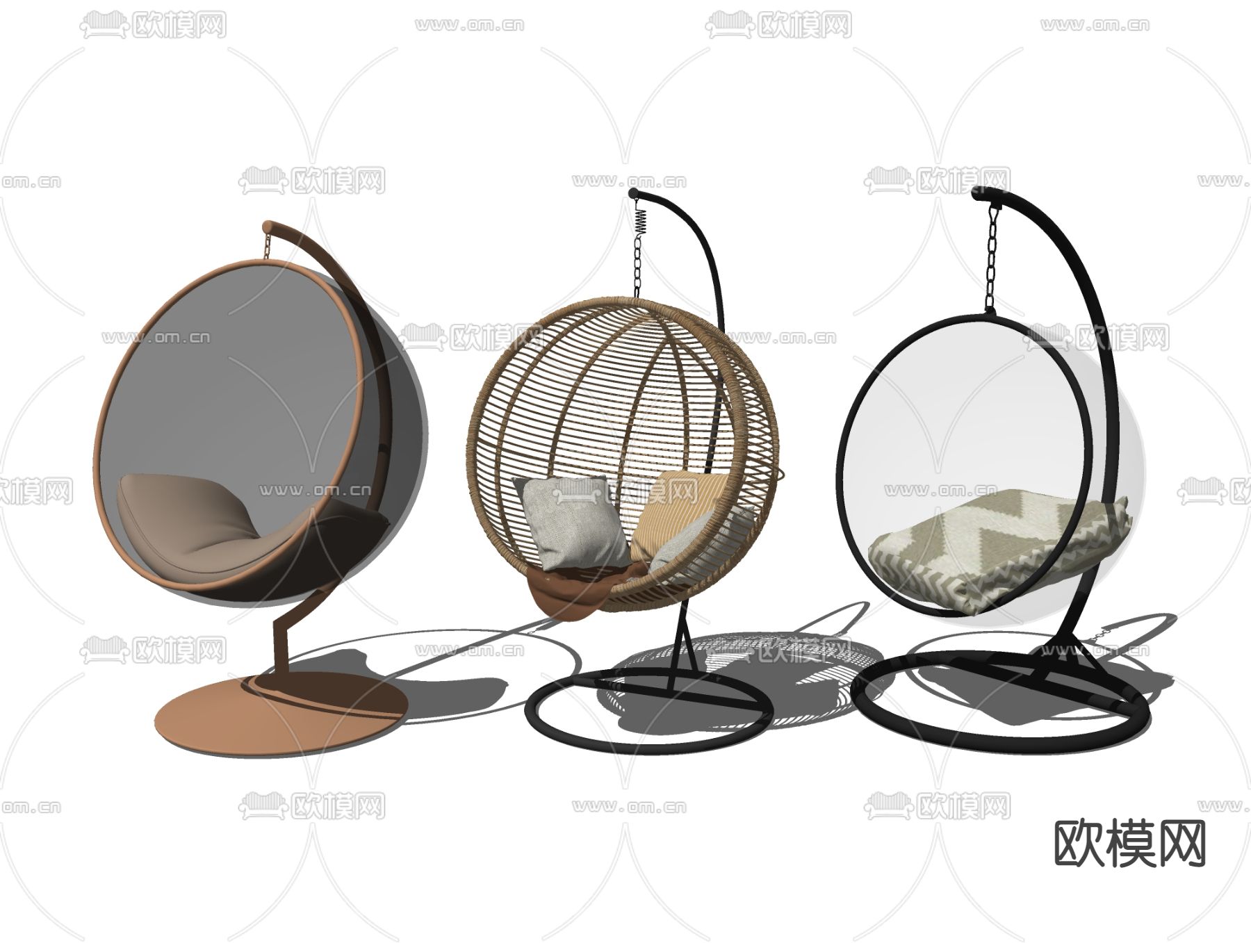 现代藤编吊椅秋千椅吊床su模型下载（渲染图2）