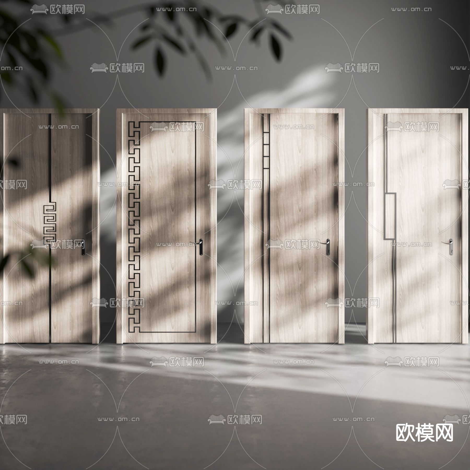 新中式房门平开门3d模型下载