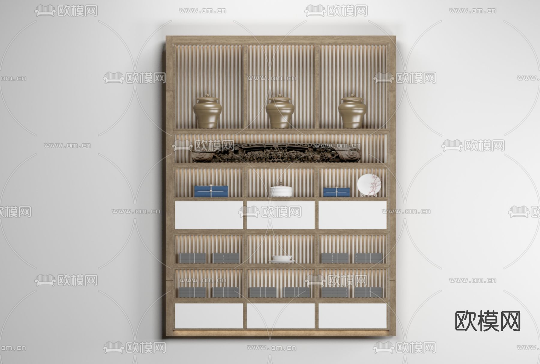 新中式装饰柜免费3d模型下载