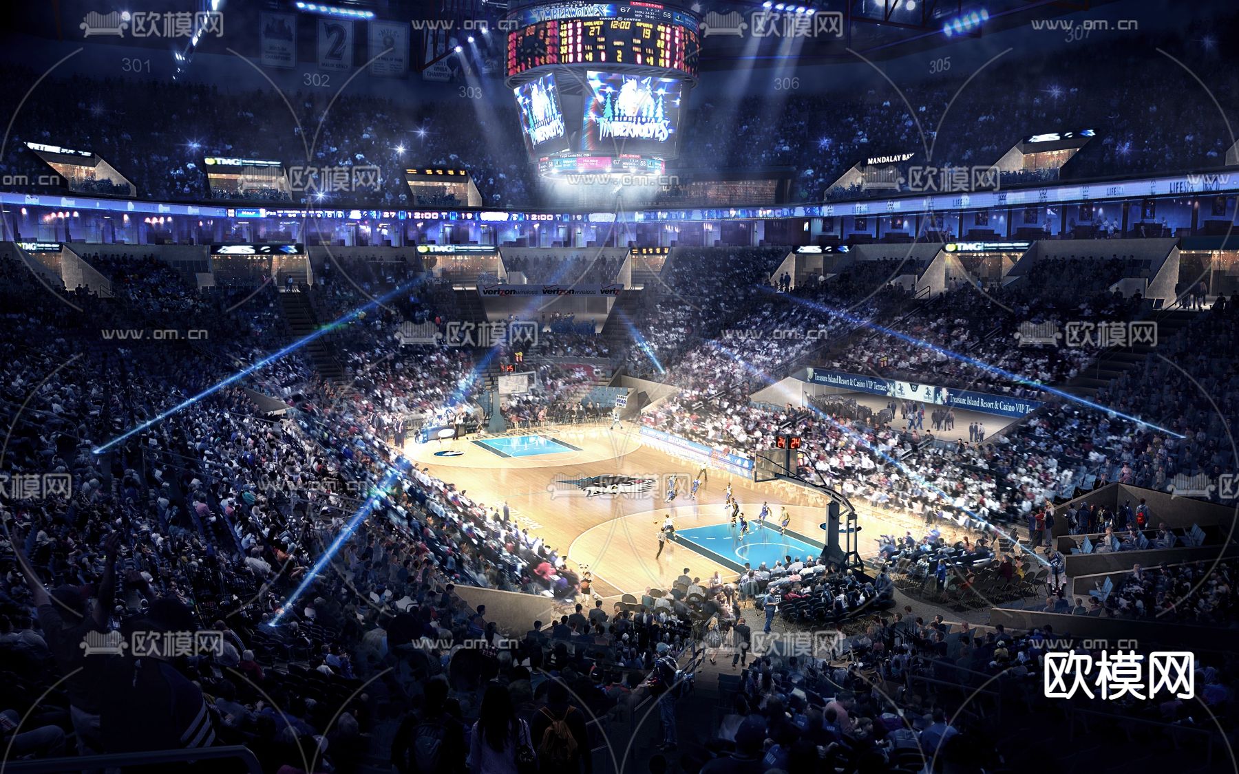 现代体育馆室内篮球场3d模型下载