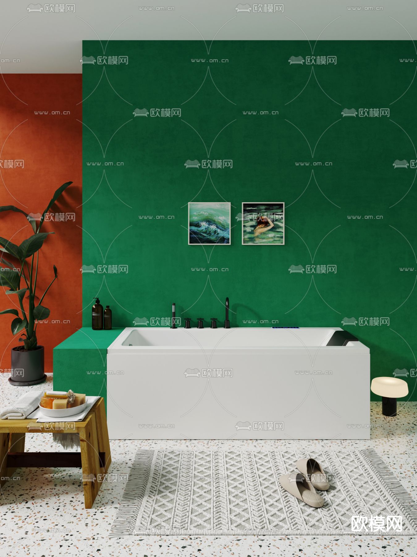 北欧浴缸洗漱用品3d模型下载（渲染图1）