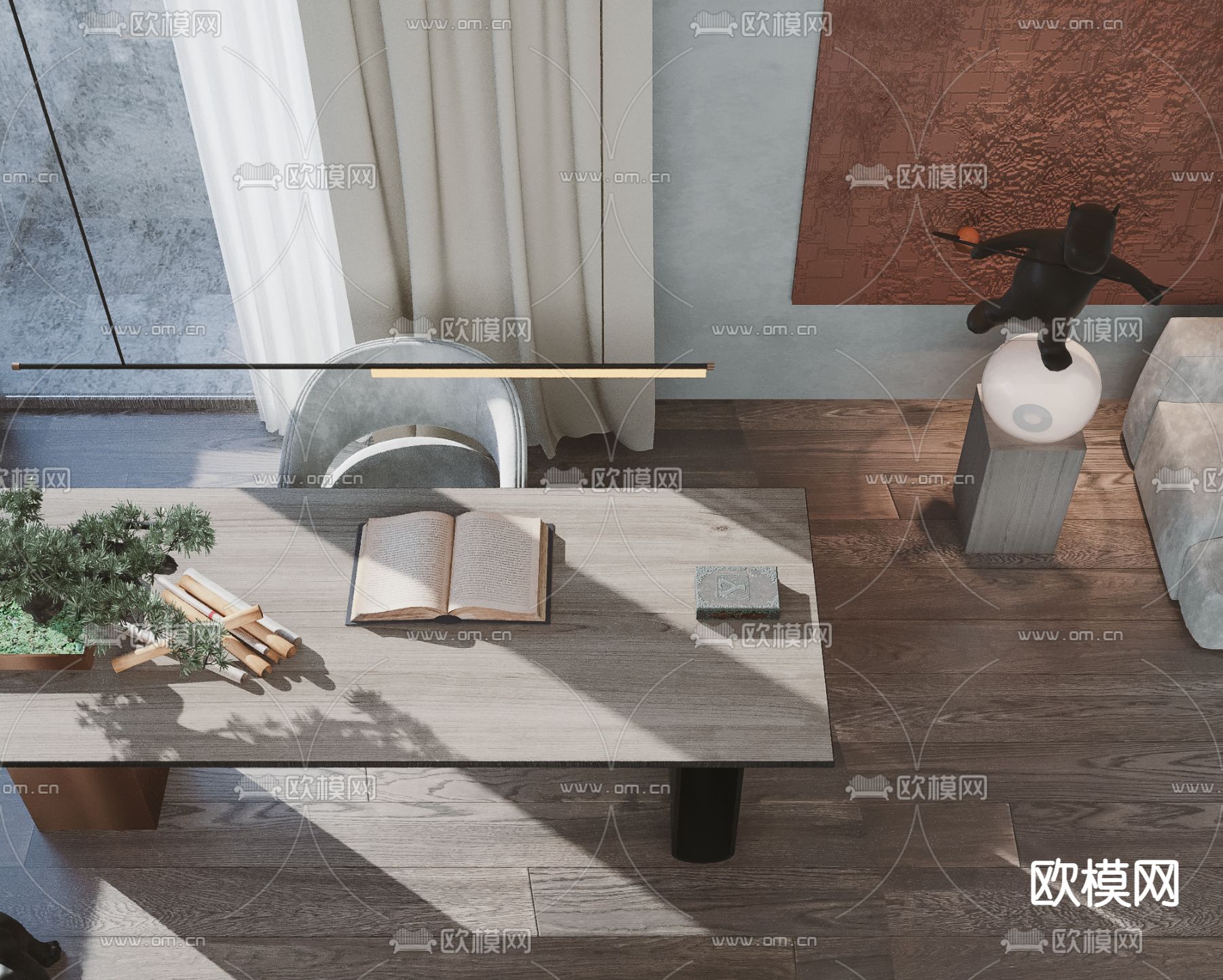侘寂风轻奢书桌椅3d模型