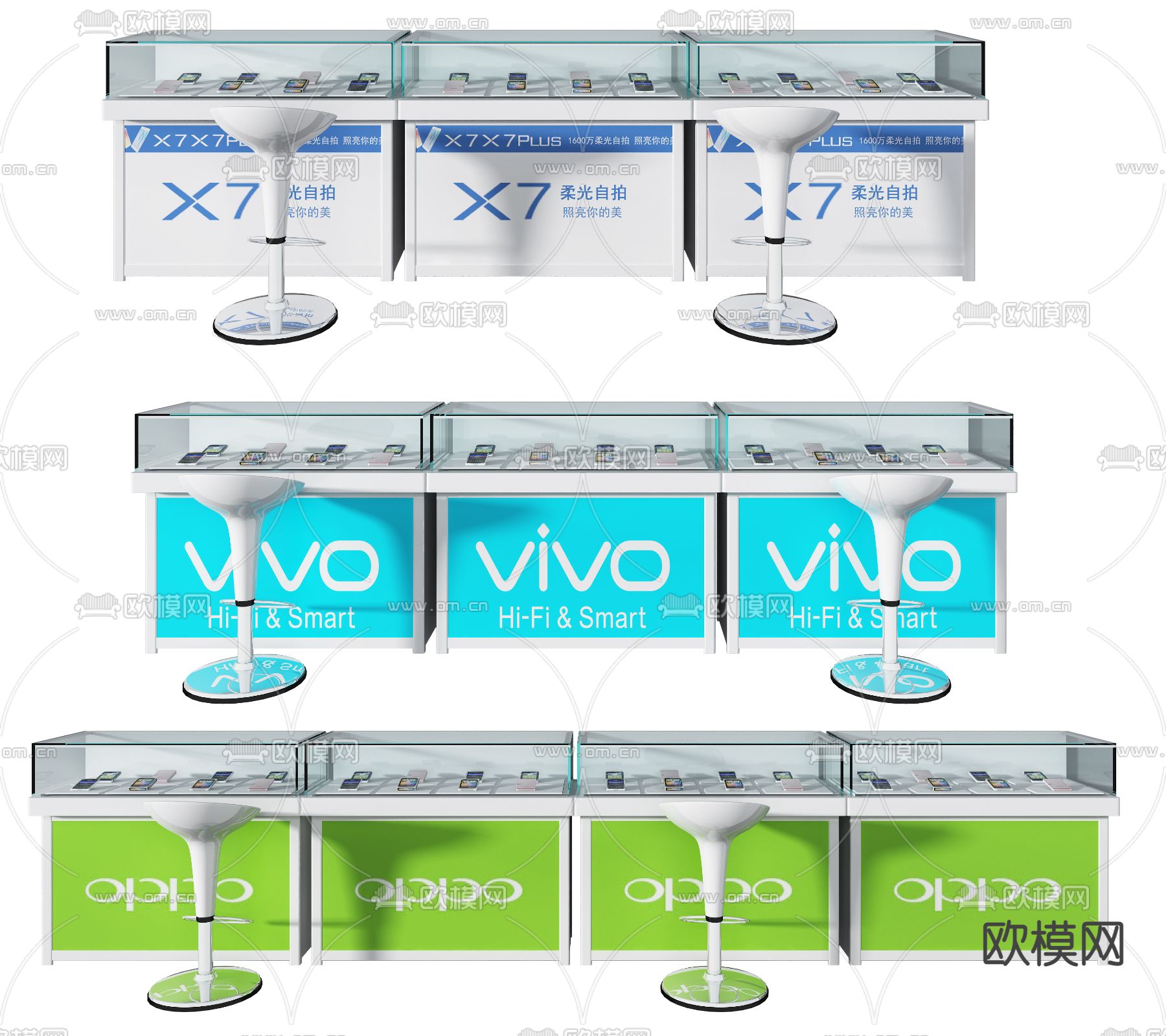 现代手机店玻璃展柜3d模型下载