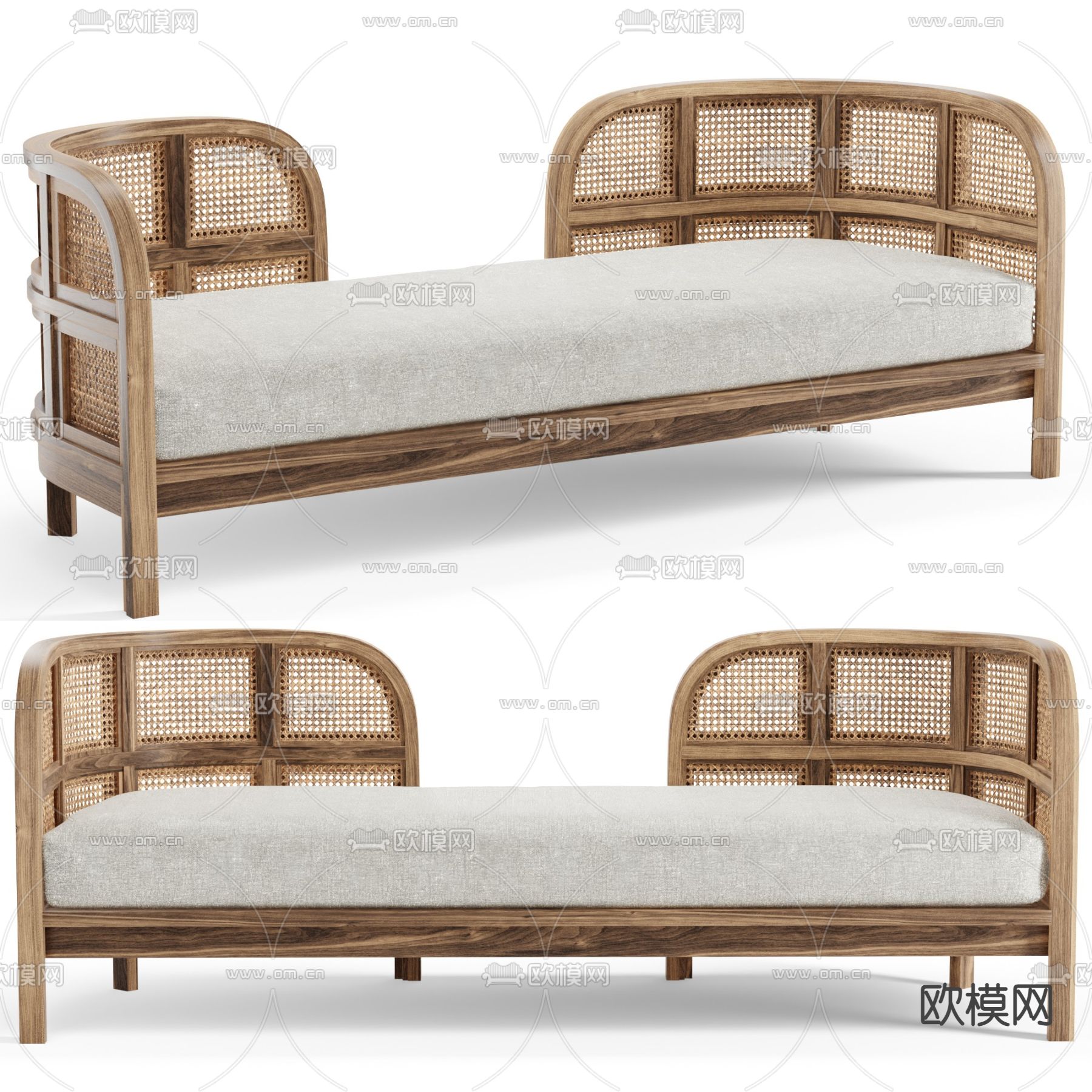 侘寂风编织多人沙发3d模型下载（渲染图1）