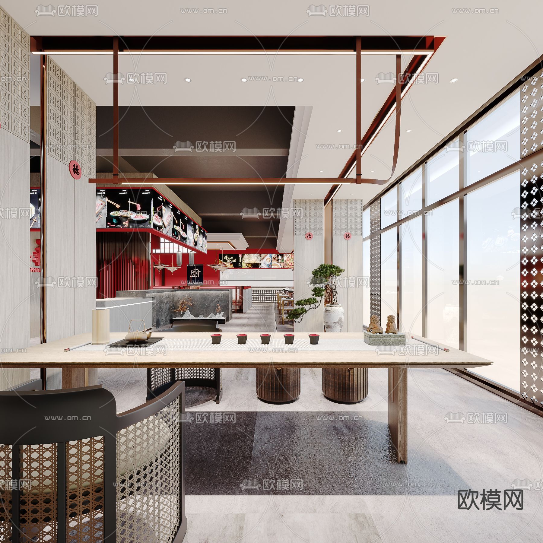 新中式火锅店3d模型下载（渲染图2）