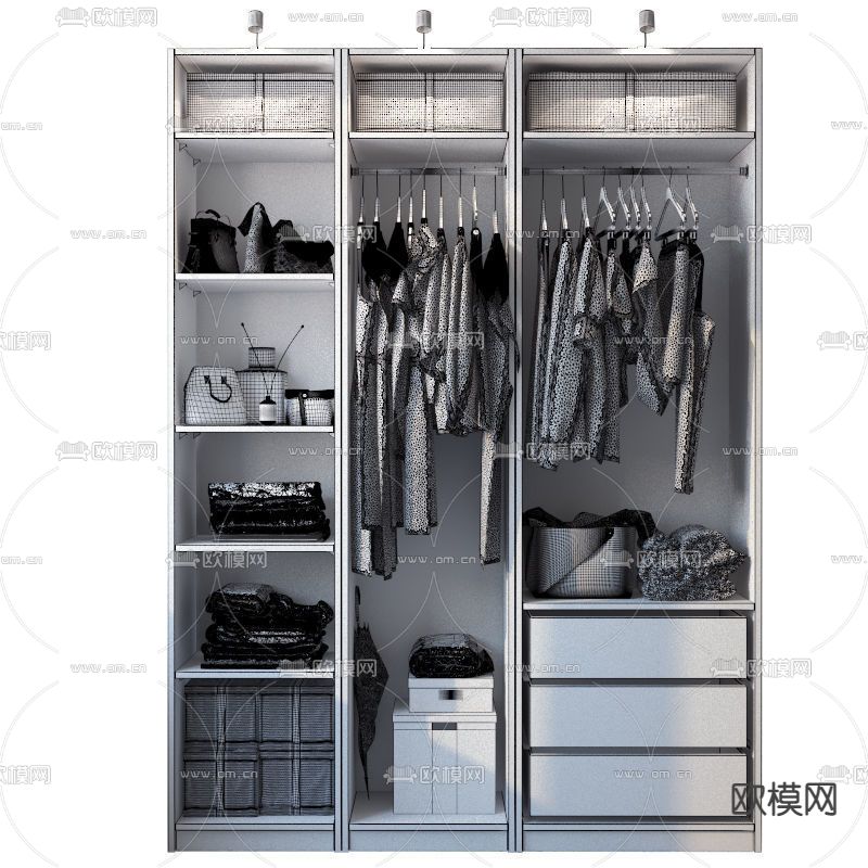 现代多功能衣柜3d模型下载（渲染图2）