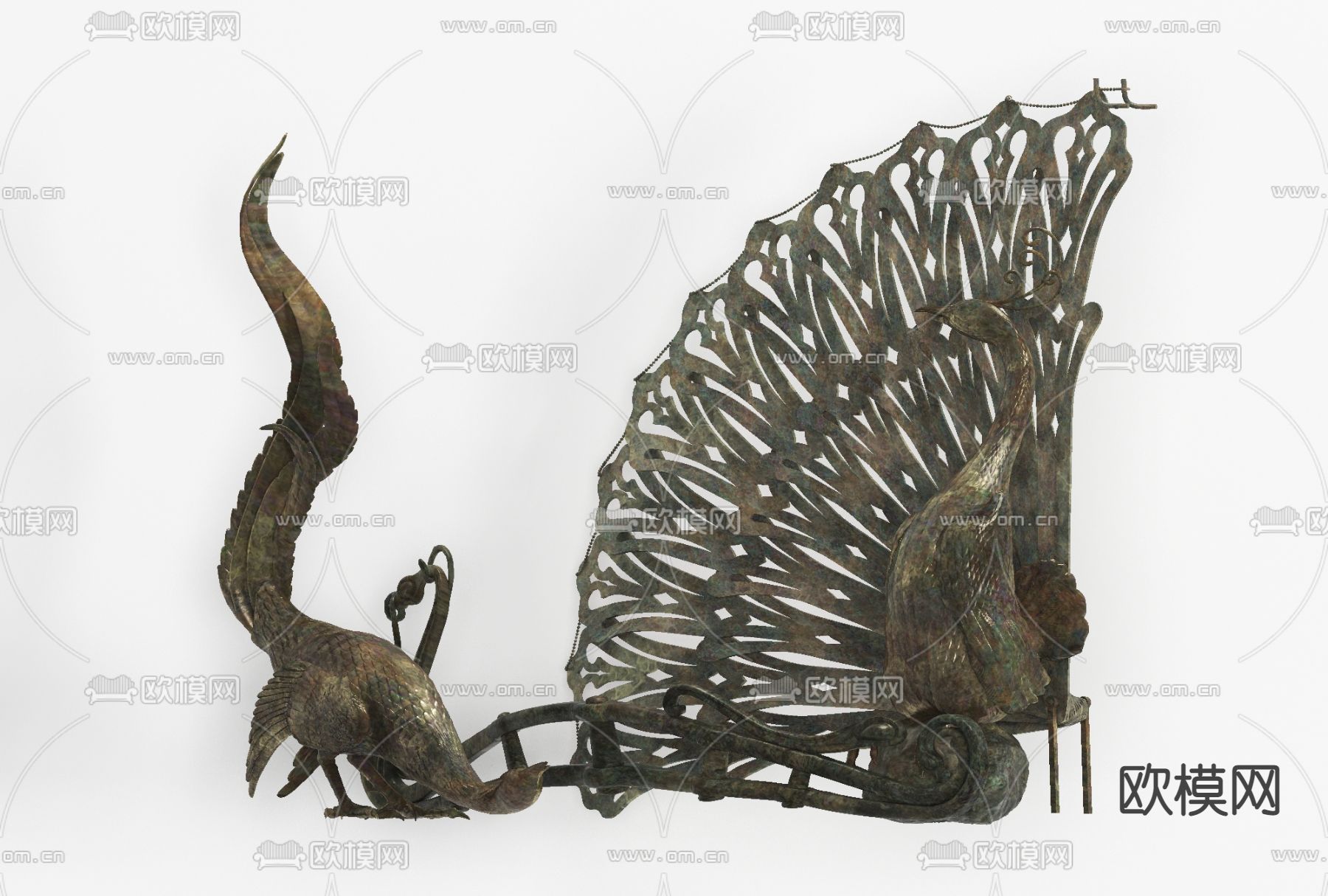 工业风铁艺孔雀鸟免费3d模型下载