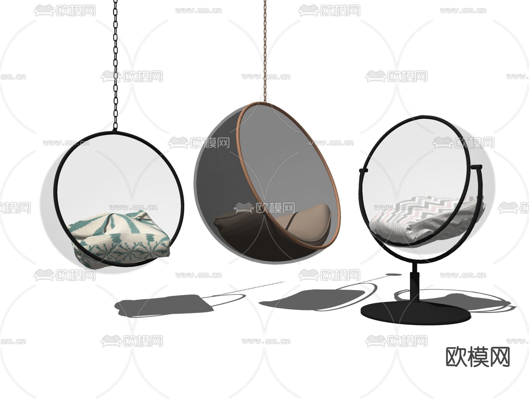 现代藤编吊椅秋千椅吊床su模型下载（渲染图2）
