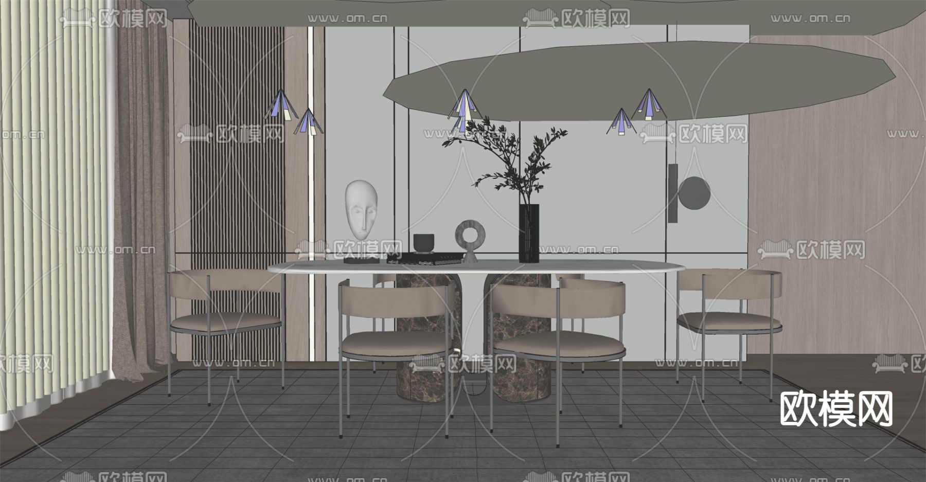 现代餐厅su模型下载（渲染图2）