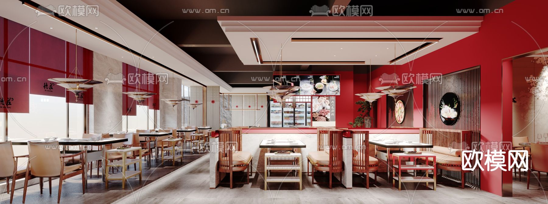 新中式火锅店3d模型下载（渲染图1）