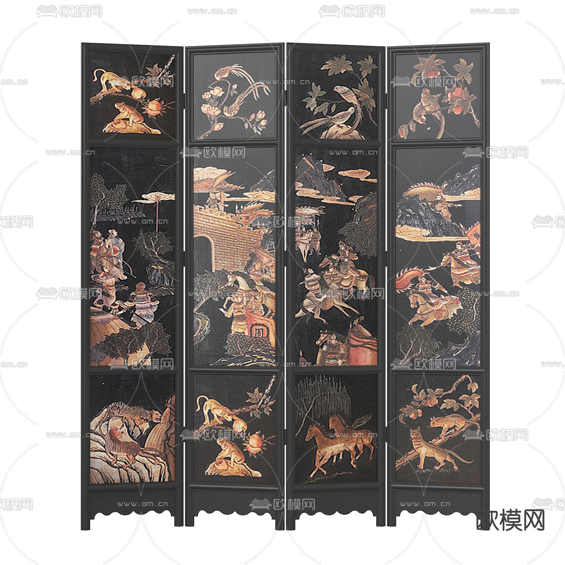 中式屏风隔断免费3d模型下载