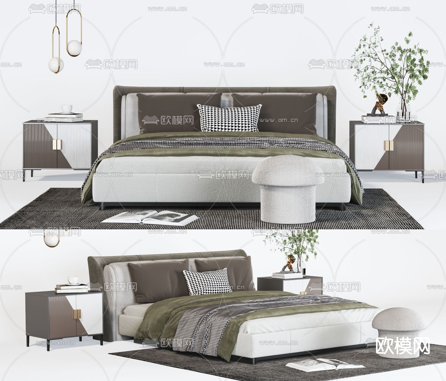 现代布艺双人床3d模型下载