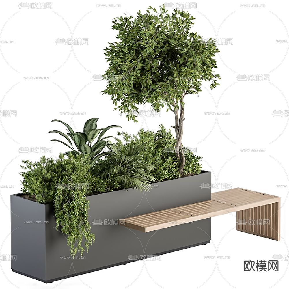 现代户外座椅盆栽3d模型
