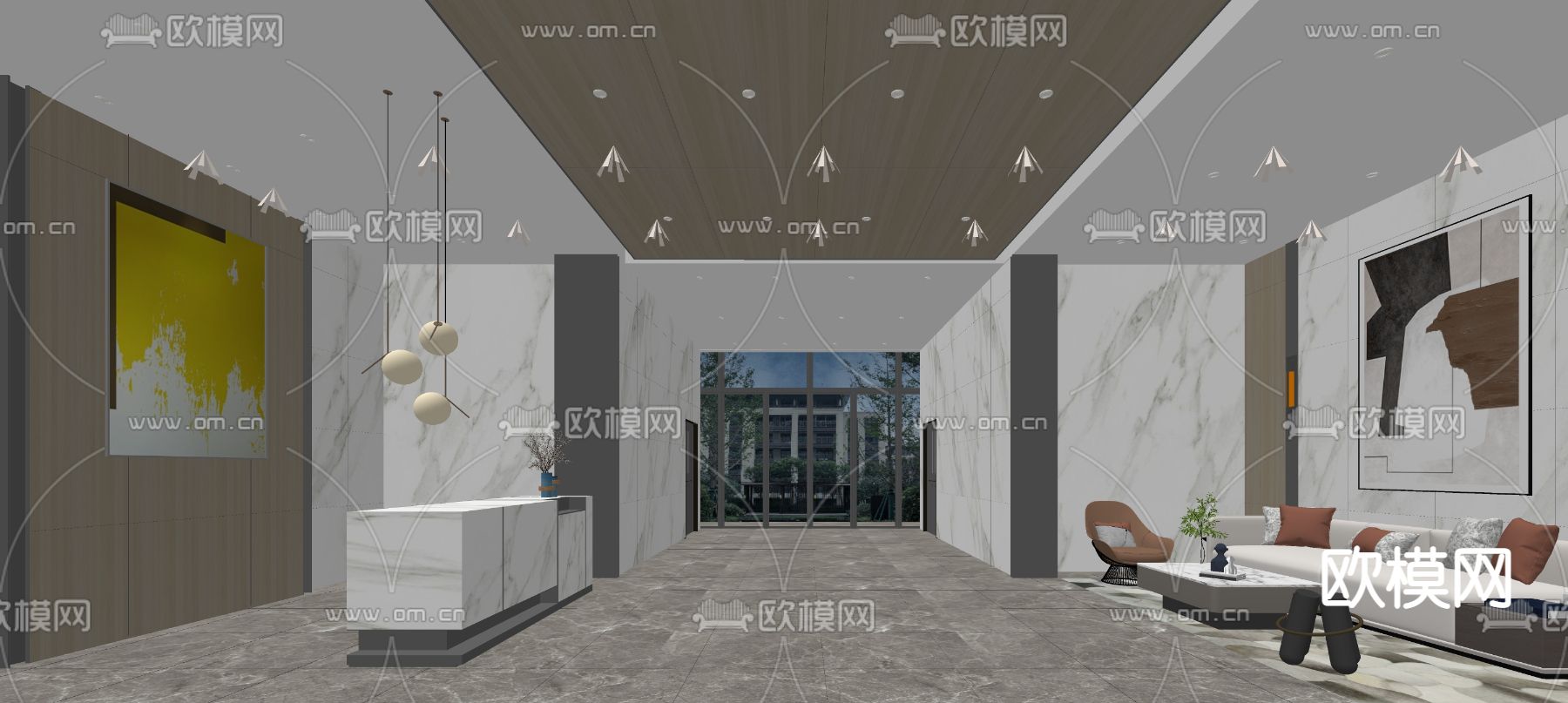 现代酒店大堂前台su模型下载（渲染图3）