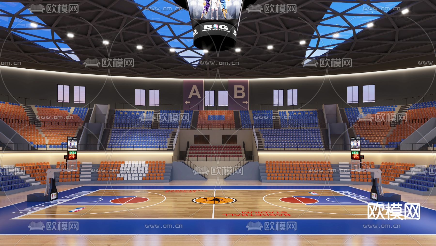 现代体育馆篮球场3d模型