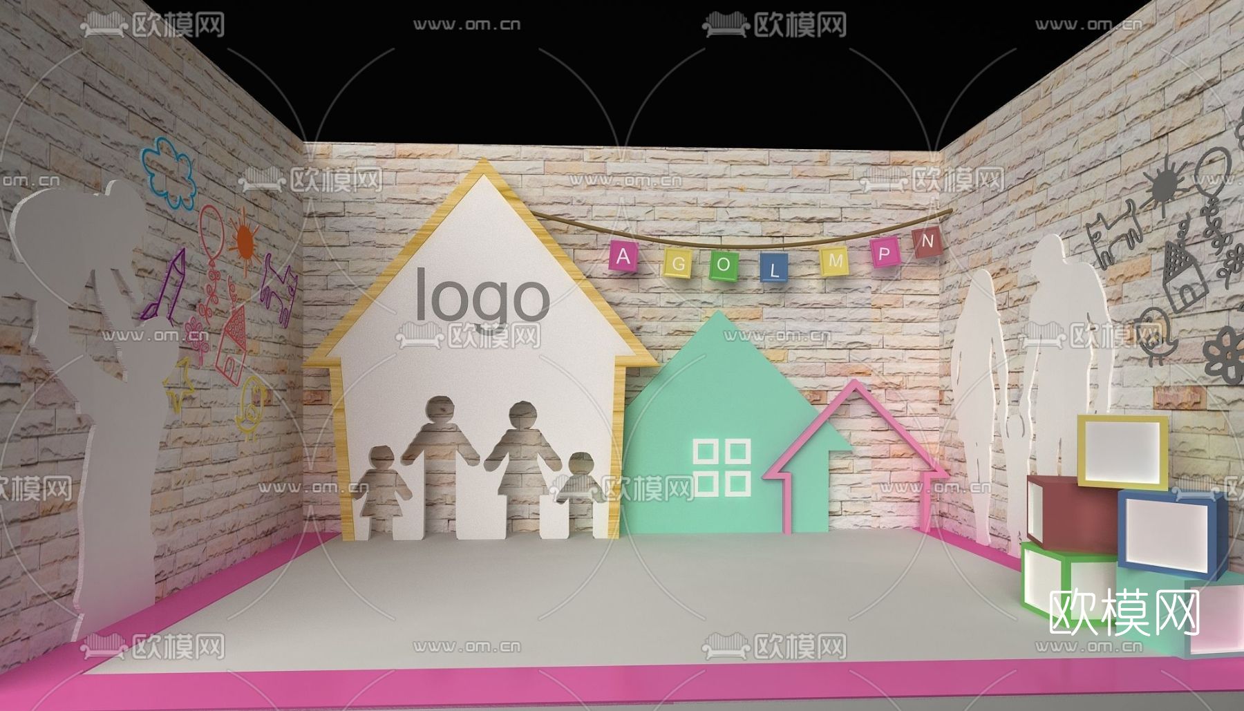 现代亲子舞台免费3d模型