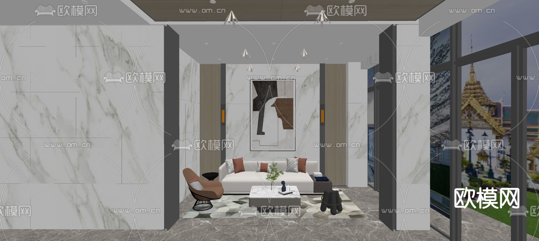 现代酒店大堂前台su模型下载（渲染图2）