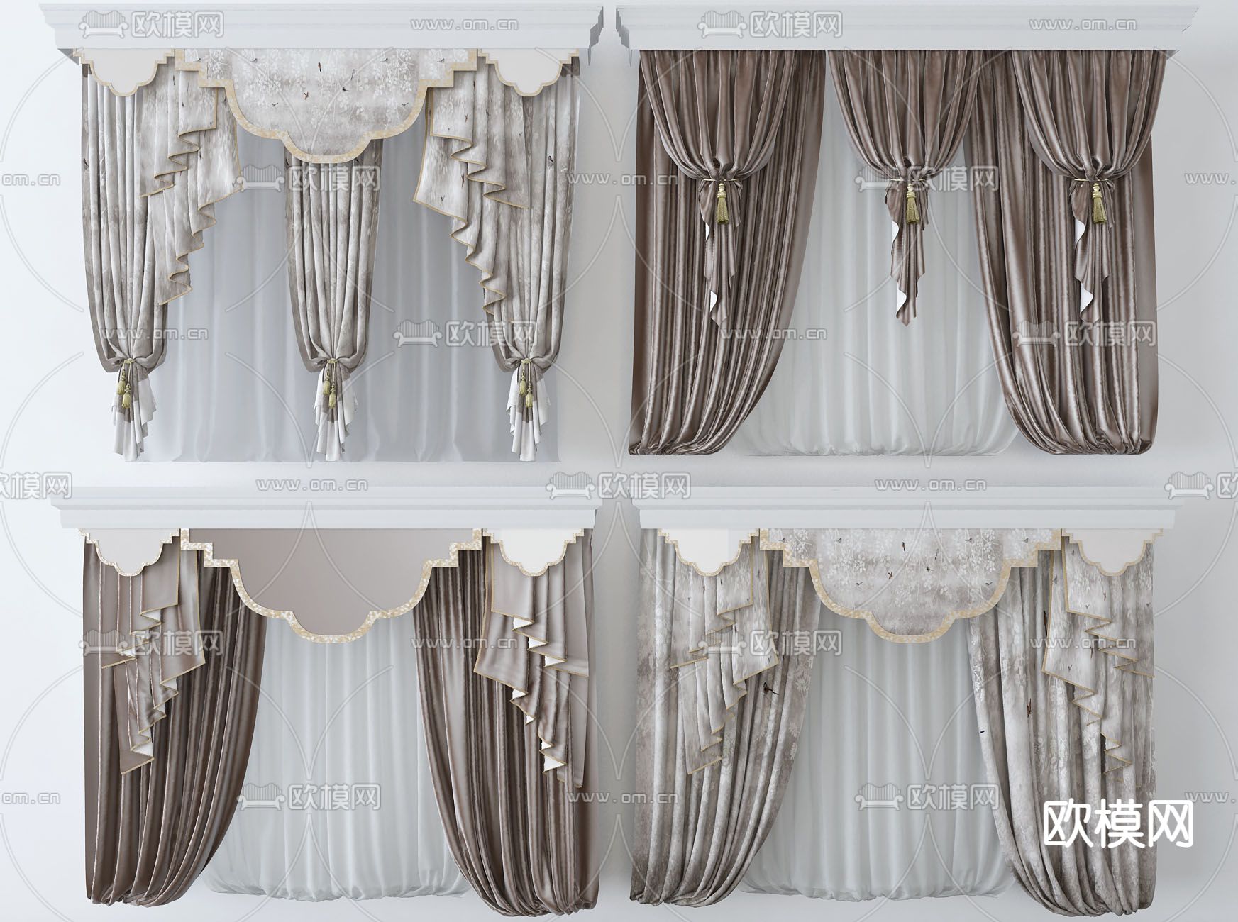 简欧布艺窗帘3d模型下载