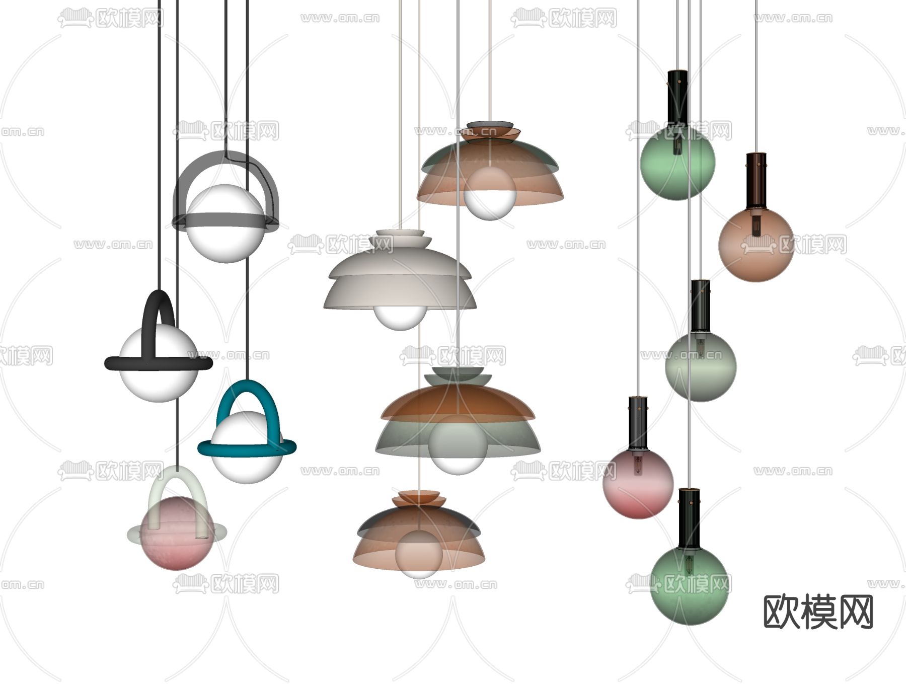 北欧彩色玻璃小吊灯su模型下载